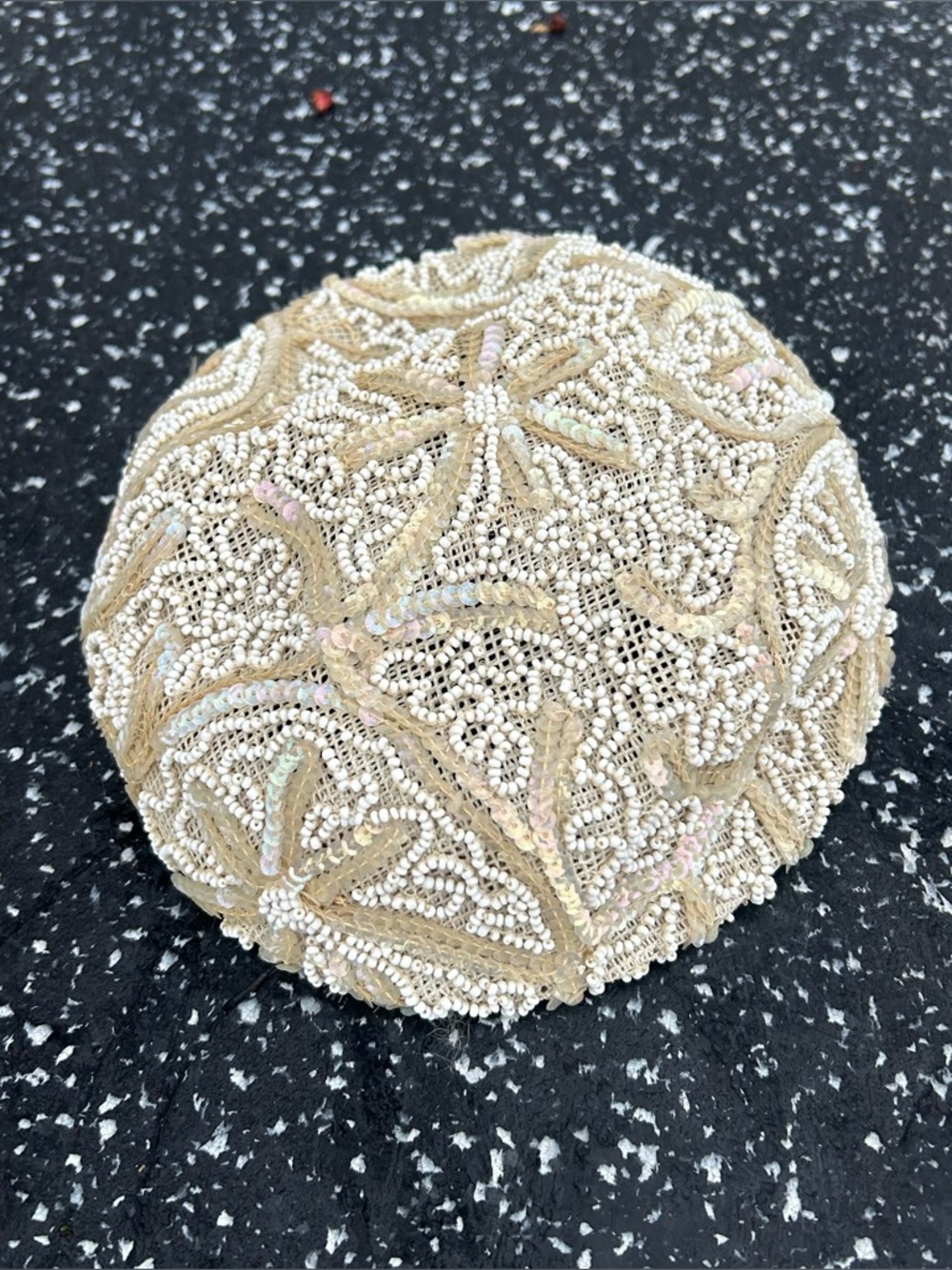 Vintage Handmade White Beaded Sequin Bridal Wedding Cap Hat Fancy